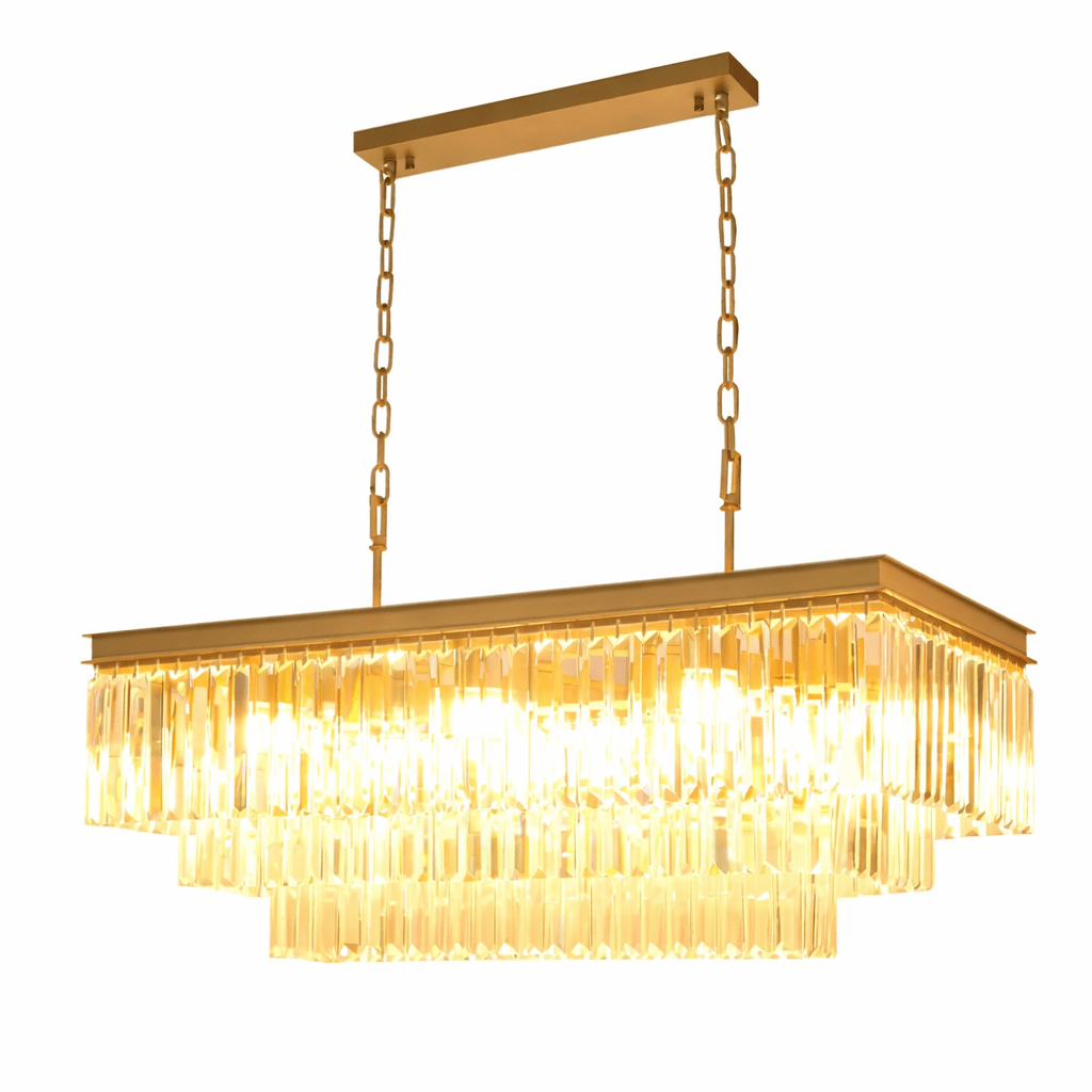 Angela Rectangular Gold Crystal Chandelier - Luxury Lighting for