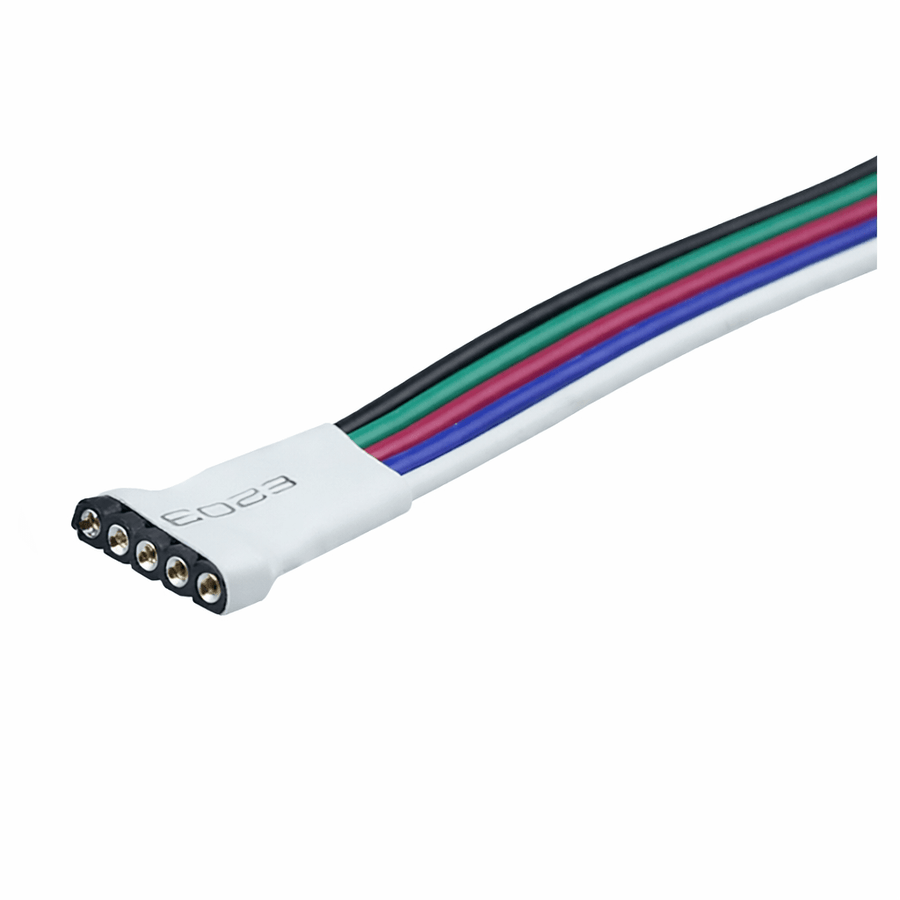 5-pin to wire connector for RGBW LED strip lighting, featuring a compact design and multiple colored wires.
