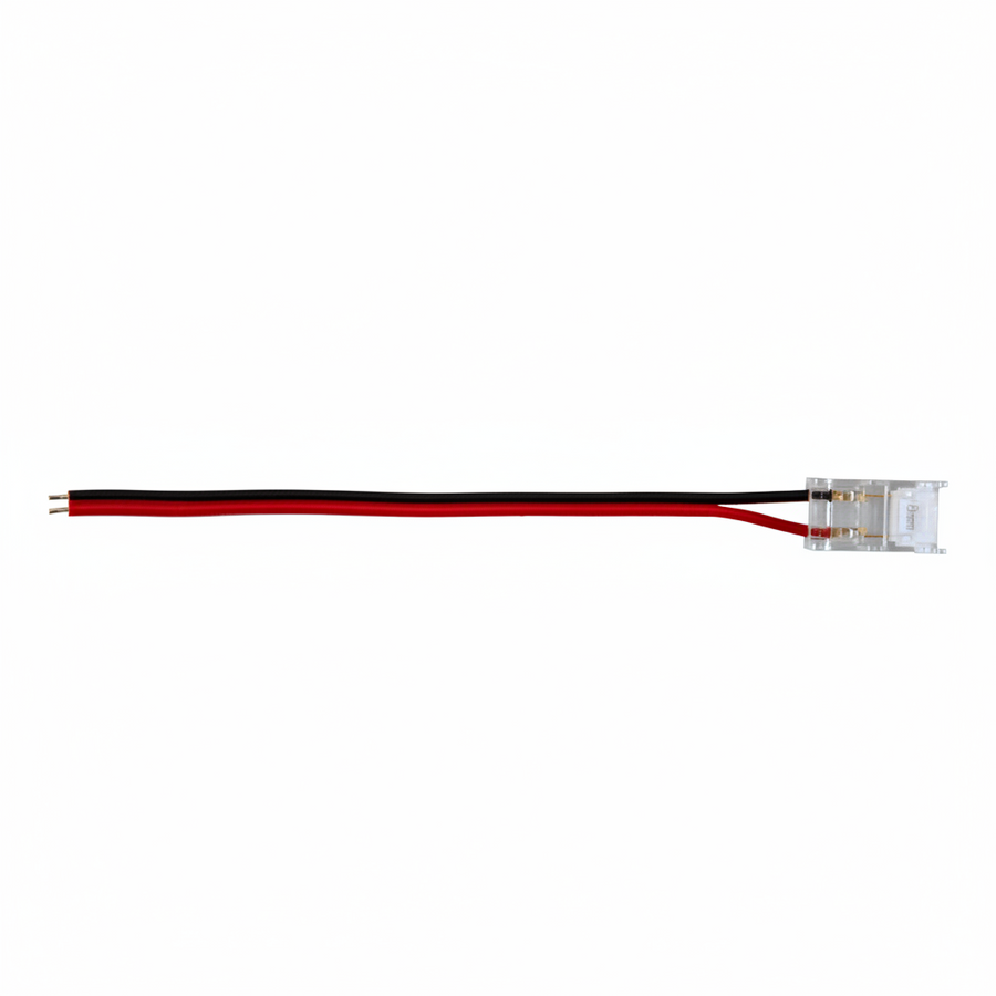 Wire connector with red and black wires on a white background