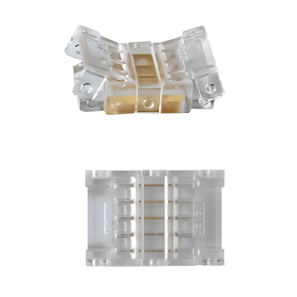 Fast connector strip-to-strip for 10mm RGBW LED strips, showing top and bottom views.