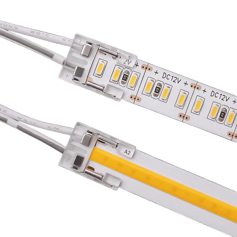 LED strip lights with connectors on a green background
