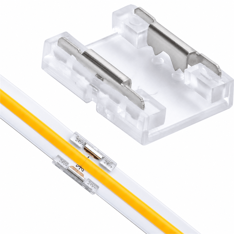 24V COB strip light straight connector for seamless indoor lighting installations.