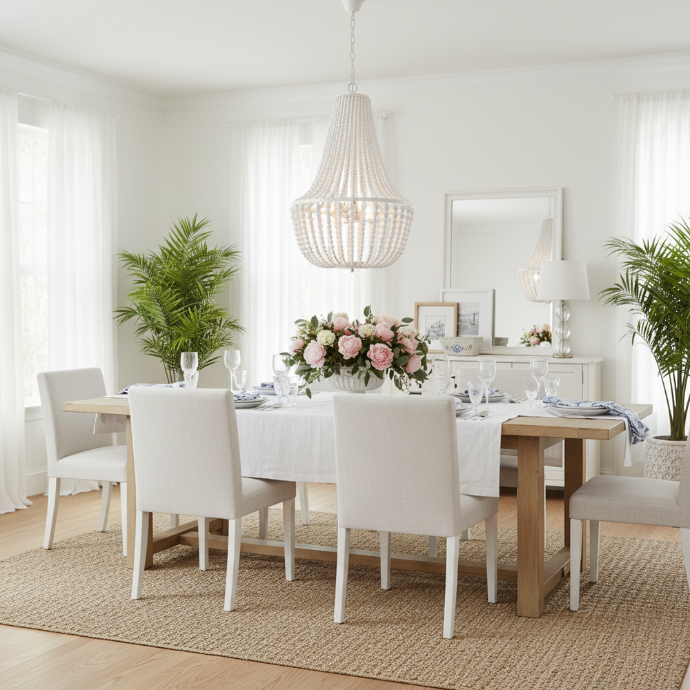 White Beaded 3-Light Chandelier