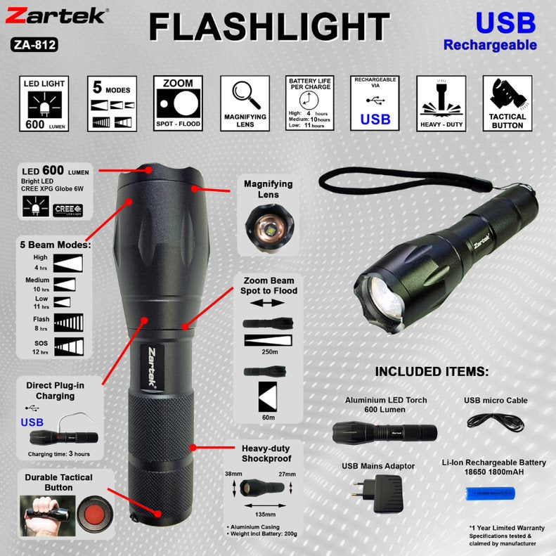LED Tactical Flashlight 600 Lumens (Launch Special) - Future Light - LED Lights South Africa