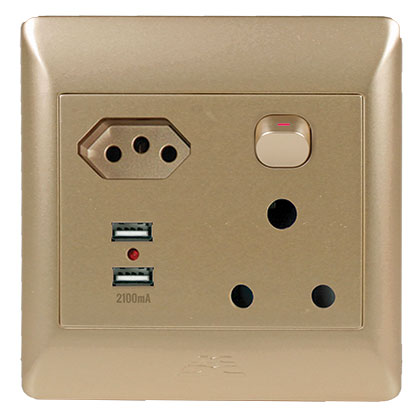 Champagne 1 x 16A, 1 x Euro, 2 x USB Switched Socket - Future Light - LED Lights South Africa