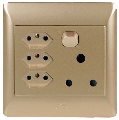 Champagne 1 x 16A, 3 x Euro Switched Socket - Future Light - LED Lights South Africa