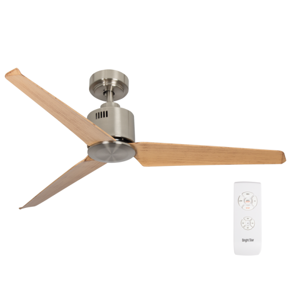 Ceiling Fan with Remote - Satin Nickel Fan, Light Wood Blades - Future Light - LED Lights South Africa
