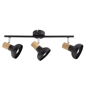 3 Light Black Metal with Wood Finish and Polished Chrome Spotlight - Future Light - LED Lights South Africa