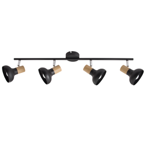 4 Light Black Metal with Wood Finish and Polished Chrome Spotlight - Future Light - LED Lights South Africa