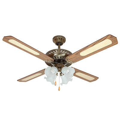 Rattan Ceiling Fan with Light Antique Brass - Future Light - LED Lights South Africa