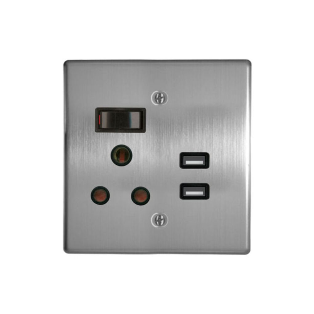 1 x 16A Switched Socket + 2 USB - Silver - Future Light - LED Lights South Africa