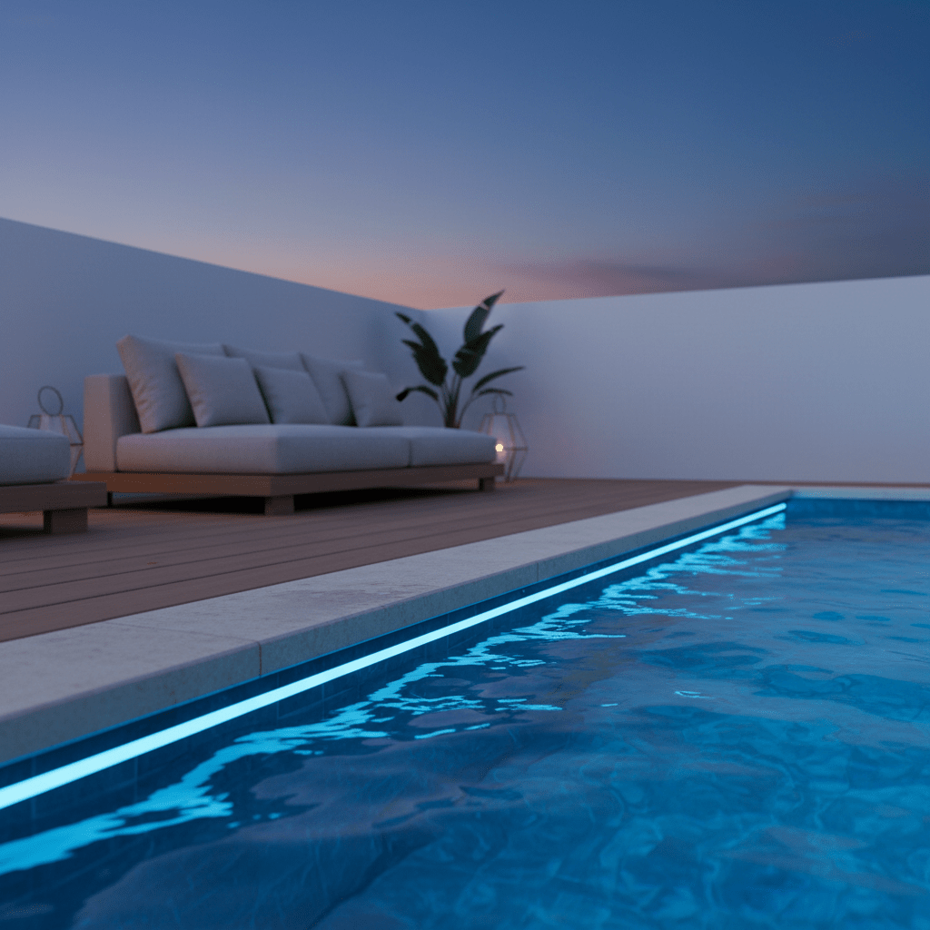 South African braai area at dusk with a flexible neon LED accent under the counter edge.