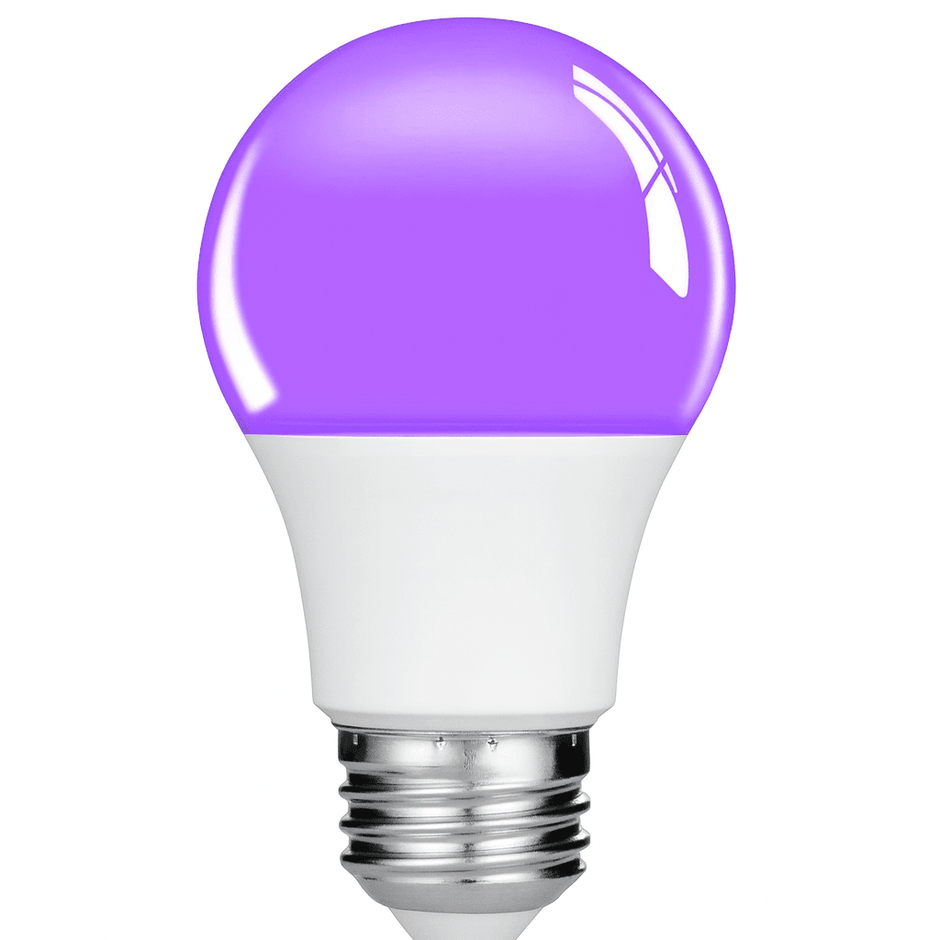 3W A60 UVA LED bulb with a purple top and white base, designed for UV lighting applications.