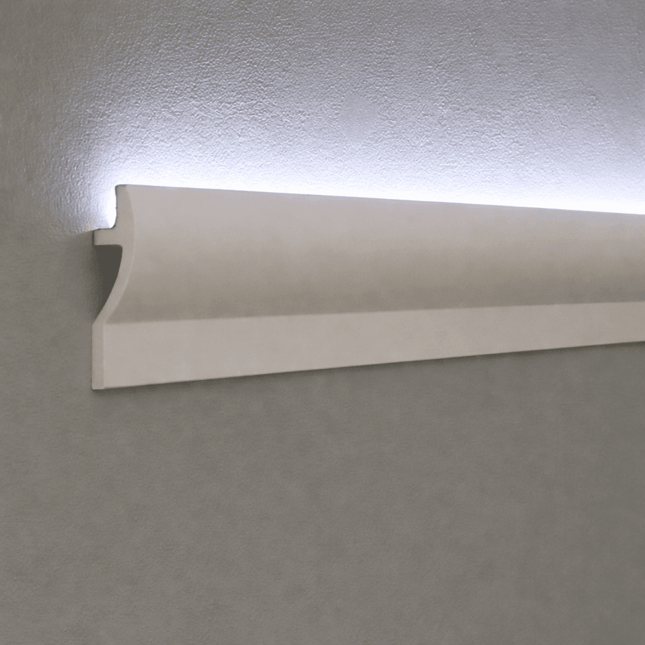 White LED uplight cornice profile for indirect ceiling lighting