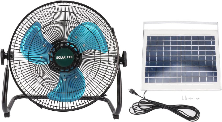 12-inch solar and mains rechargeable floor fan for home cooling