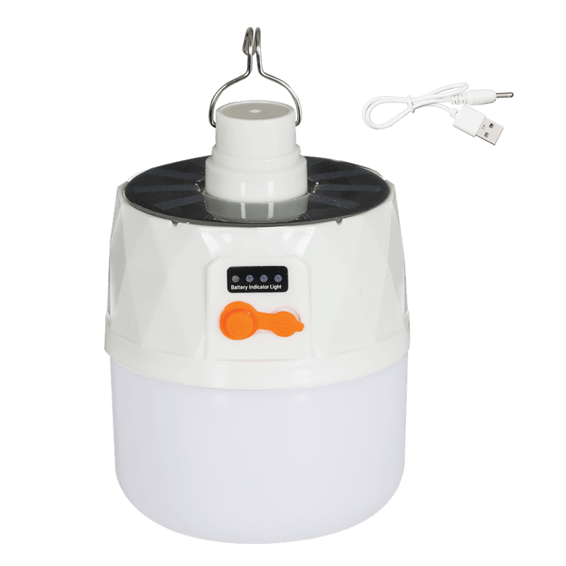 Portable solar LED bulb with hook for backup lighting
