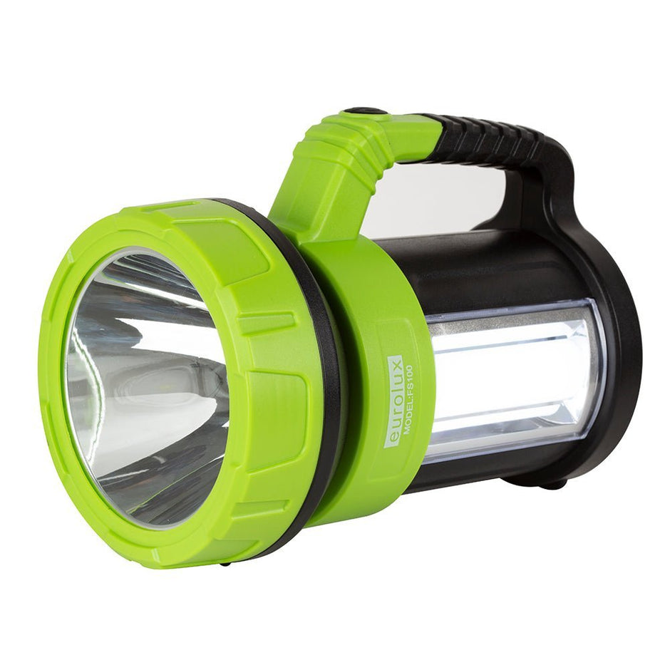 Black and red rechargeable LED torch for load shedding and outdoor use