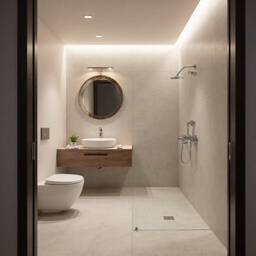 ceiling light combos that transform compact bathrooms