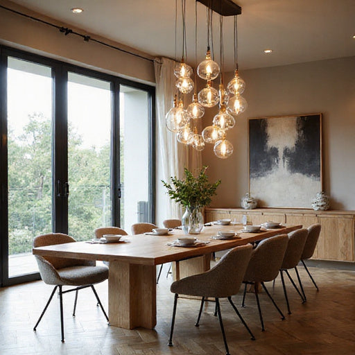 elevate your dining room with cascading pendant clusters