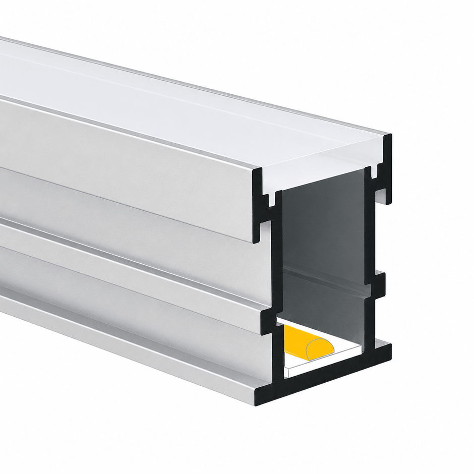 Installation detail of an outdoor LED aluminium profile with frosted cover
