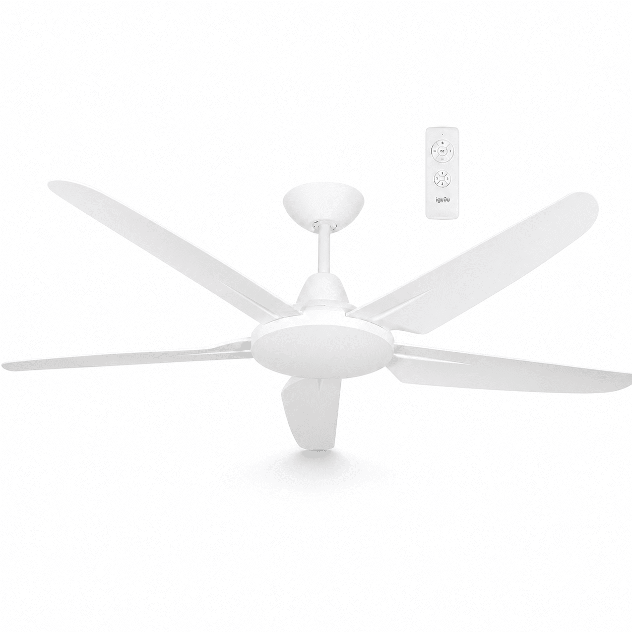 White five-blade ceiling fan with remote control