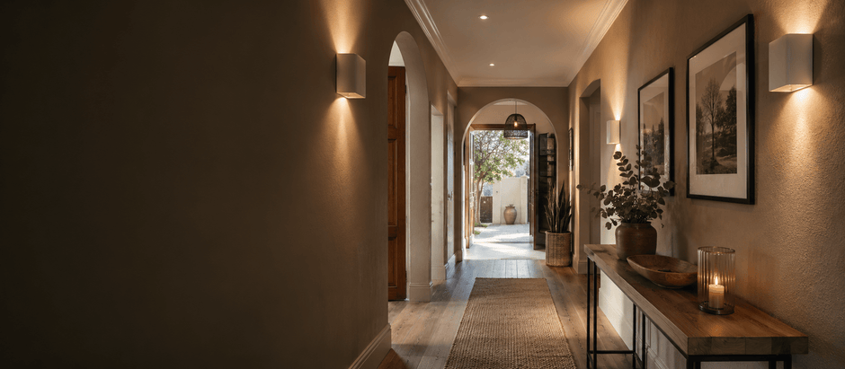 Modern hallway with recessed ceiling lighting