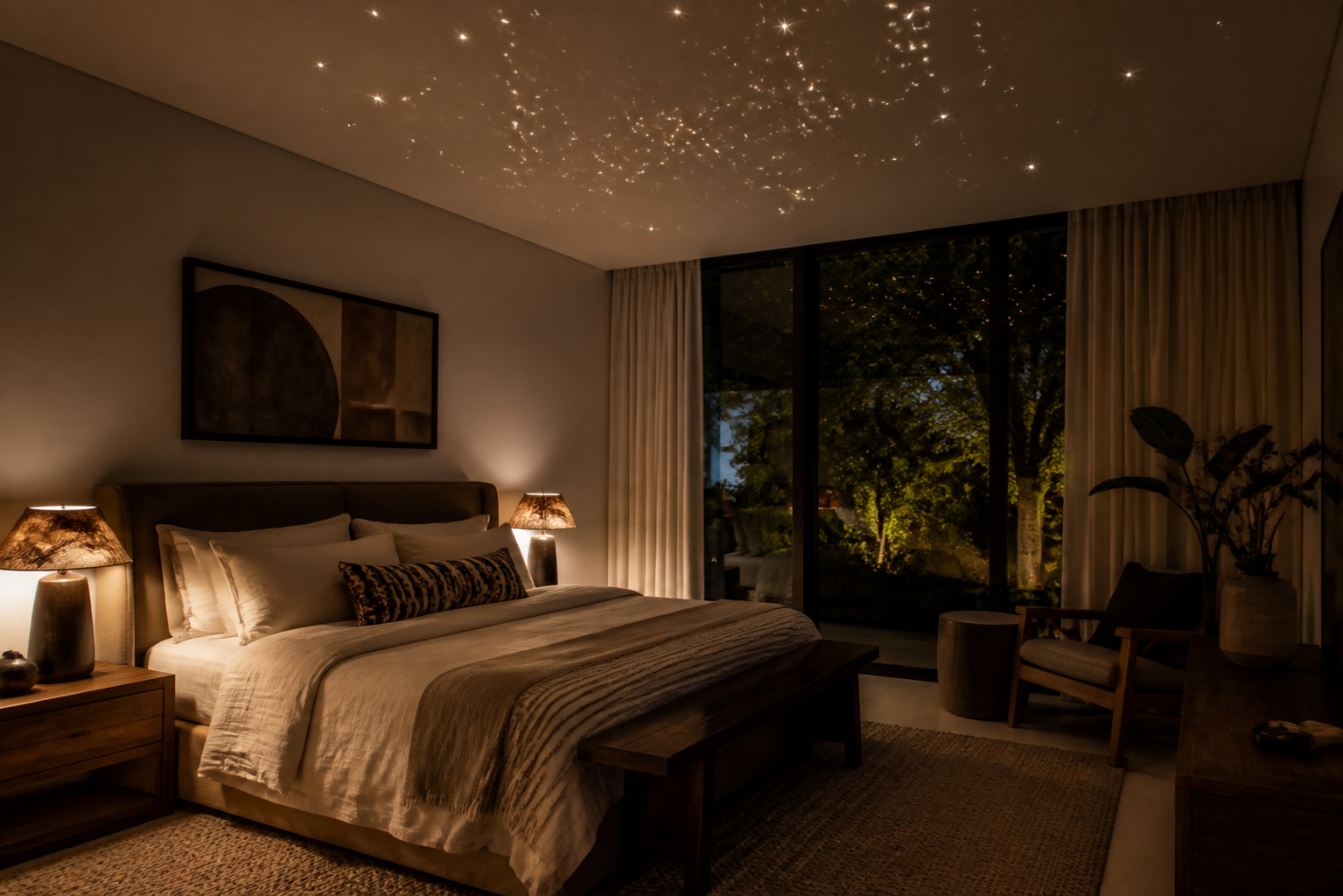 Fibre optic star ceiling lighting in a South African bedroom