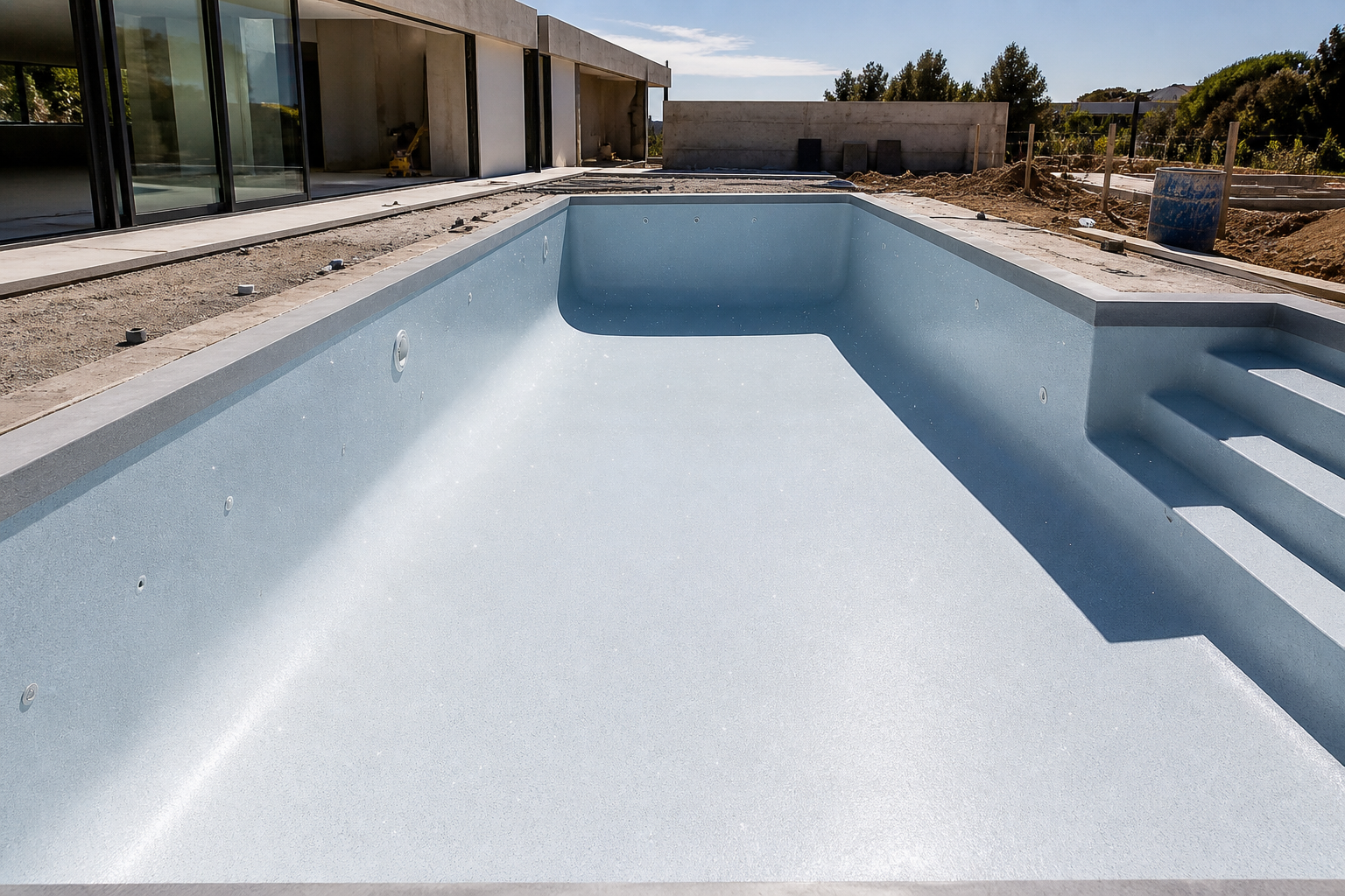 Fibre optic pool lighting in a new-build Marbelite swimming pool