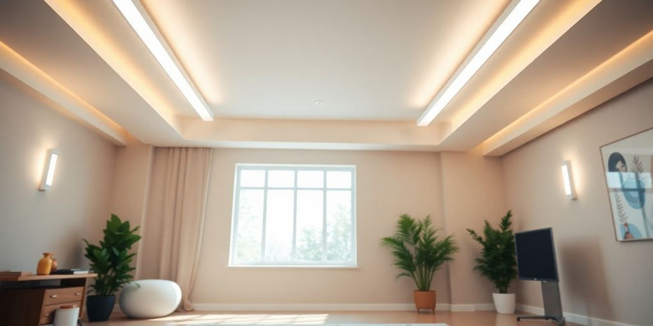 Bright room with modern LED light tubes illuminating space.