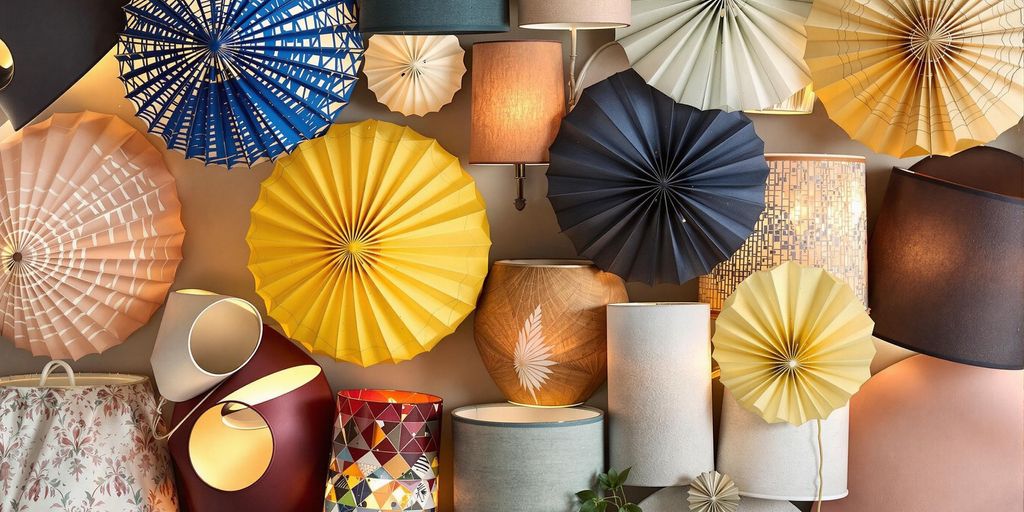 Various unique lamp shades in different styles and colours.