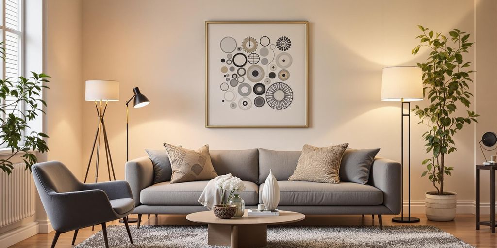 A collection of elegant floor lamps in a living room.