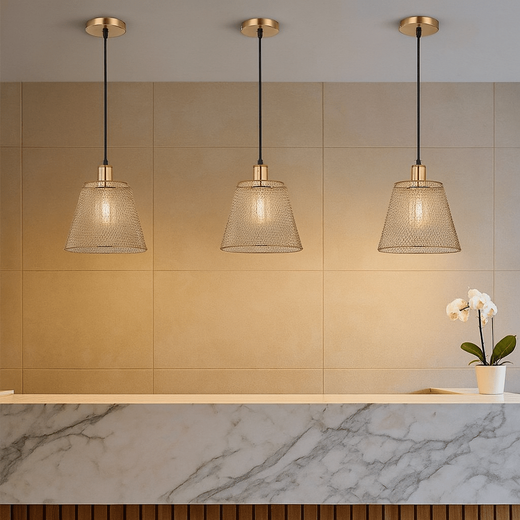 Steel Mesh Rose Gold Pendant with Black Cord