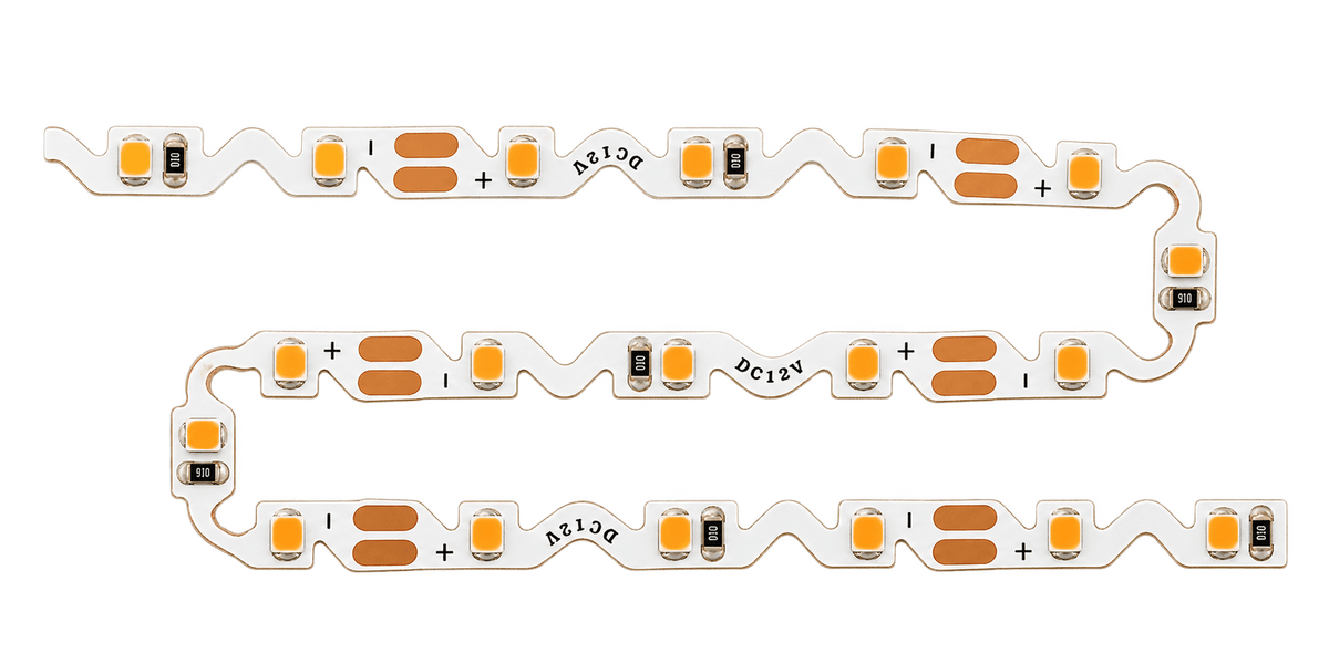 Transparent cutout of 12V S-shape flexible warm white LED strip