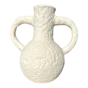Ceramic vase with rough texture and two handles