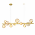 Gold pendant light fixture with multiple bulbs on a white background