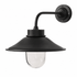 Matt black outdoor wall lamp with a cone shade and glass tube, showcasing industrial design.