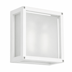 Modern white cube outdoor wall light with frosted glass, designed for contemporary spaces.