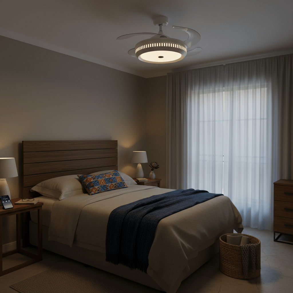 Metal LED Ceiling Fan with 4 Retractable ABS Blades