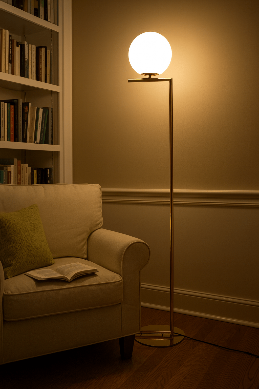 Gold & Opal Glass Floor Lamp with Foot Switch
