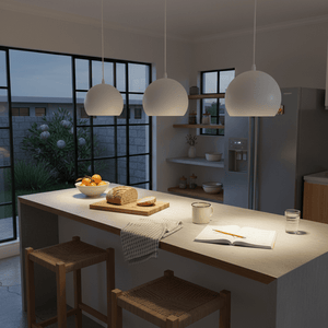 White pendant light on a white background