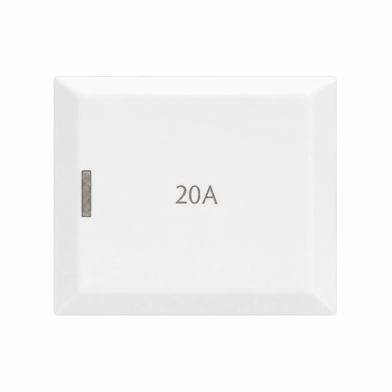 Compact white 20A isolator switch with clear labeling, designed for modular systems.