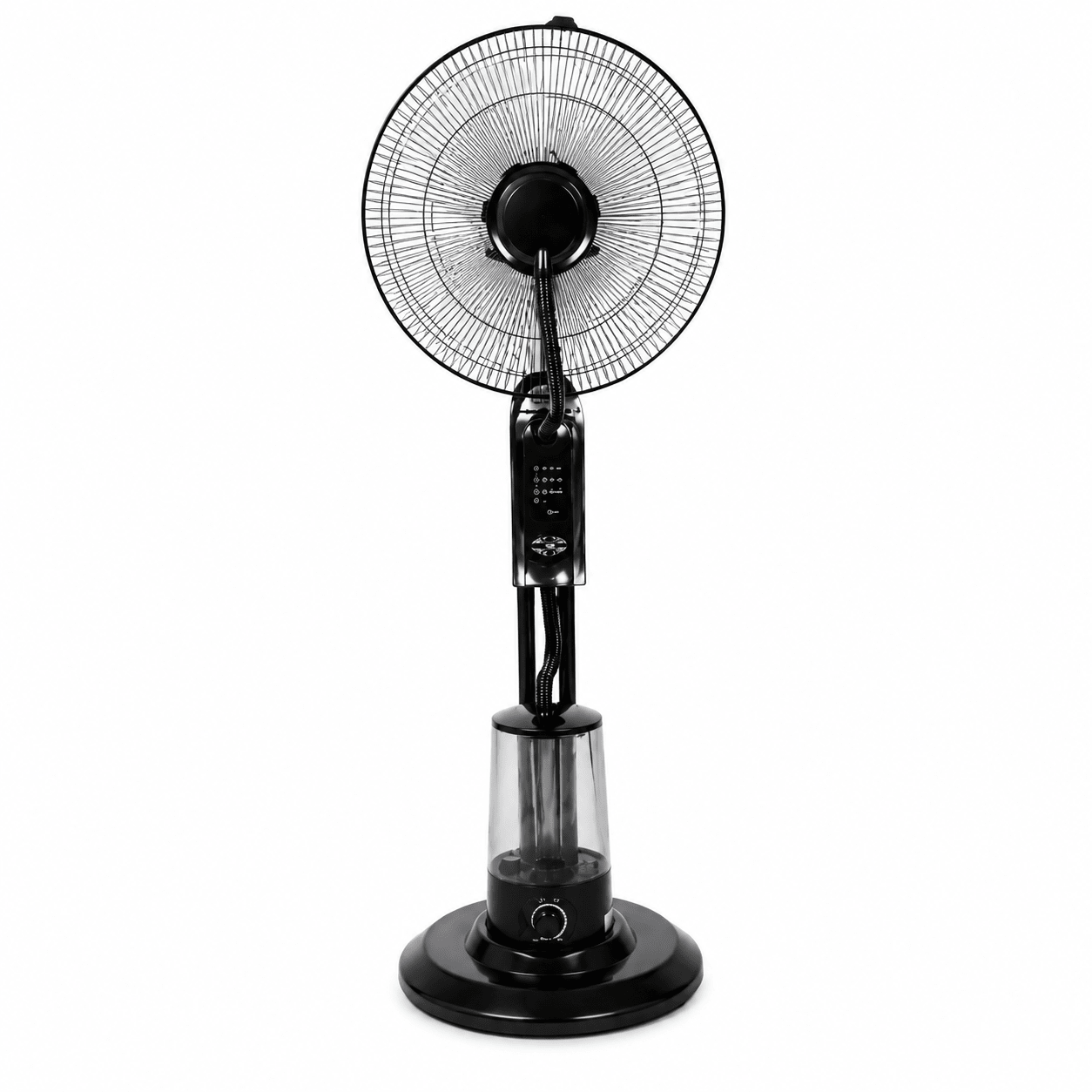 Black stand fan on a white background