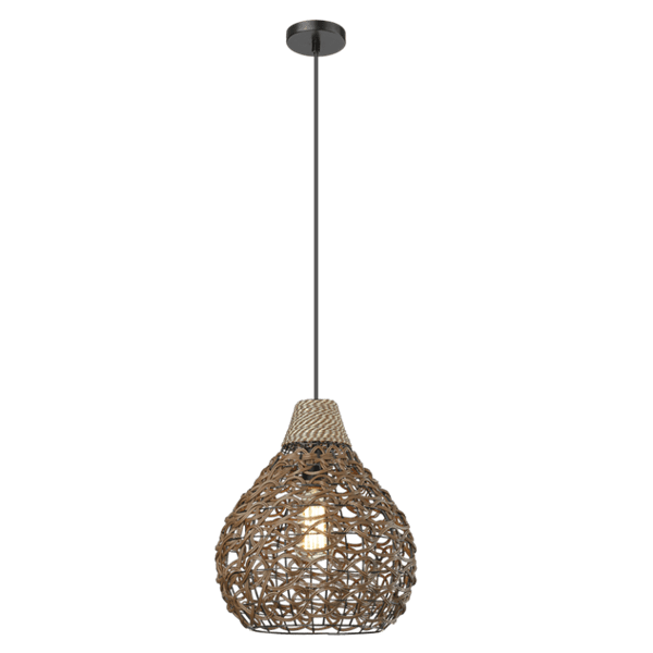 Natural Metal and Rope Pendant Light Rustic Design