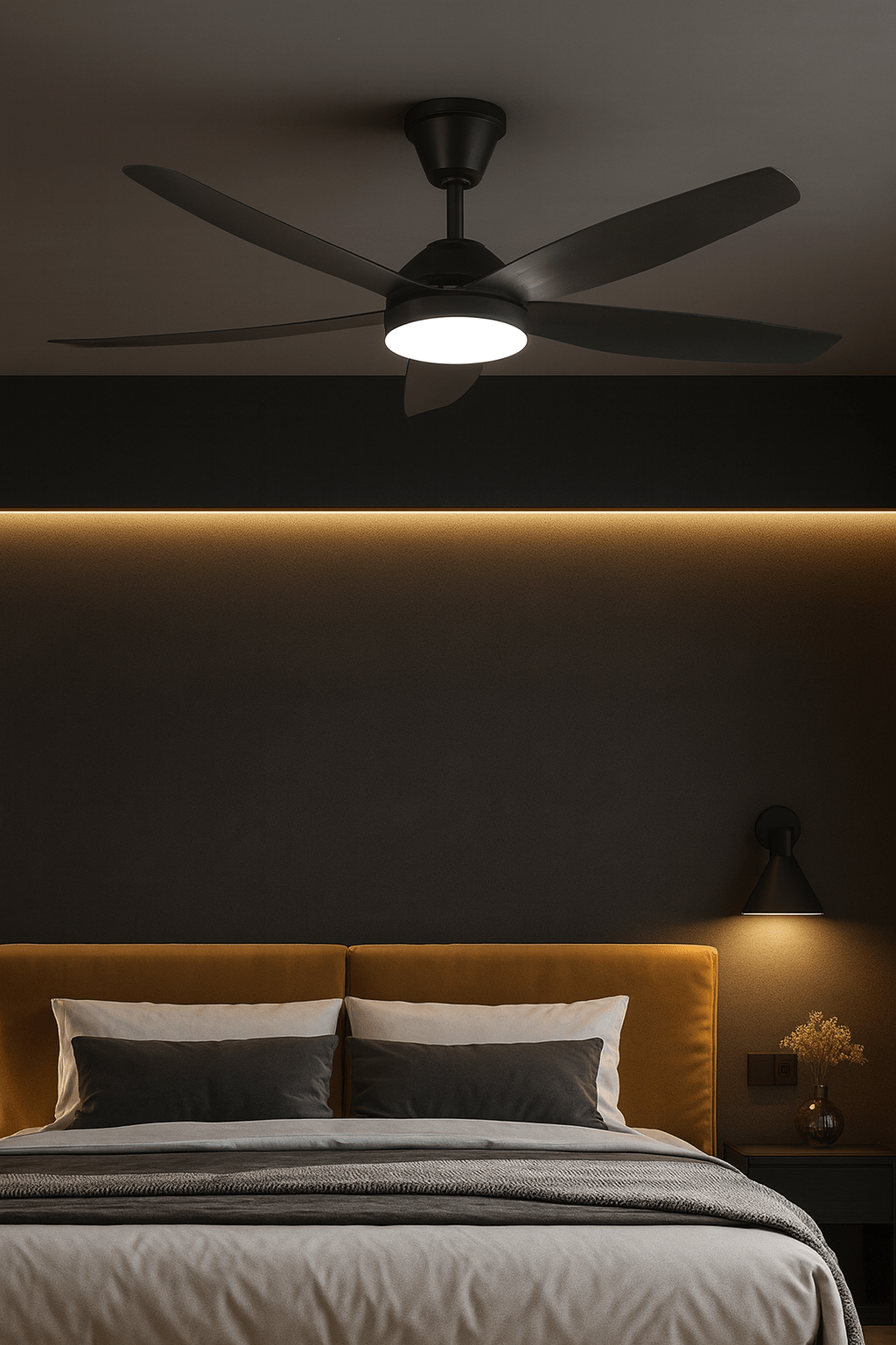 56" Black Ceiling Fan with ABS Blades & 3CCT LED