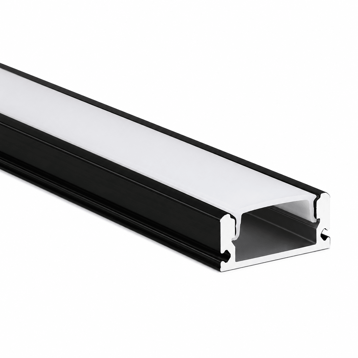 Slim27 Black LED Strip Profile, a sleek 2m aluminum extrusion for modern lighting solutions.