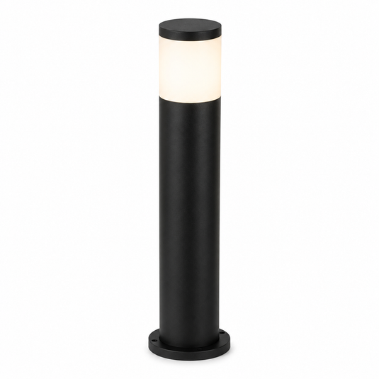 Amelia 800mm 3CCT LED Bollard in black with frosted diffuser, showcasing a sleek design for outdoor lighting.