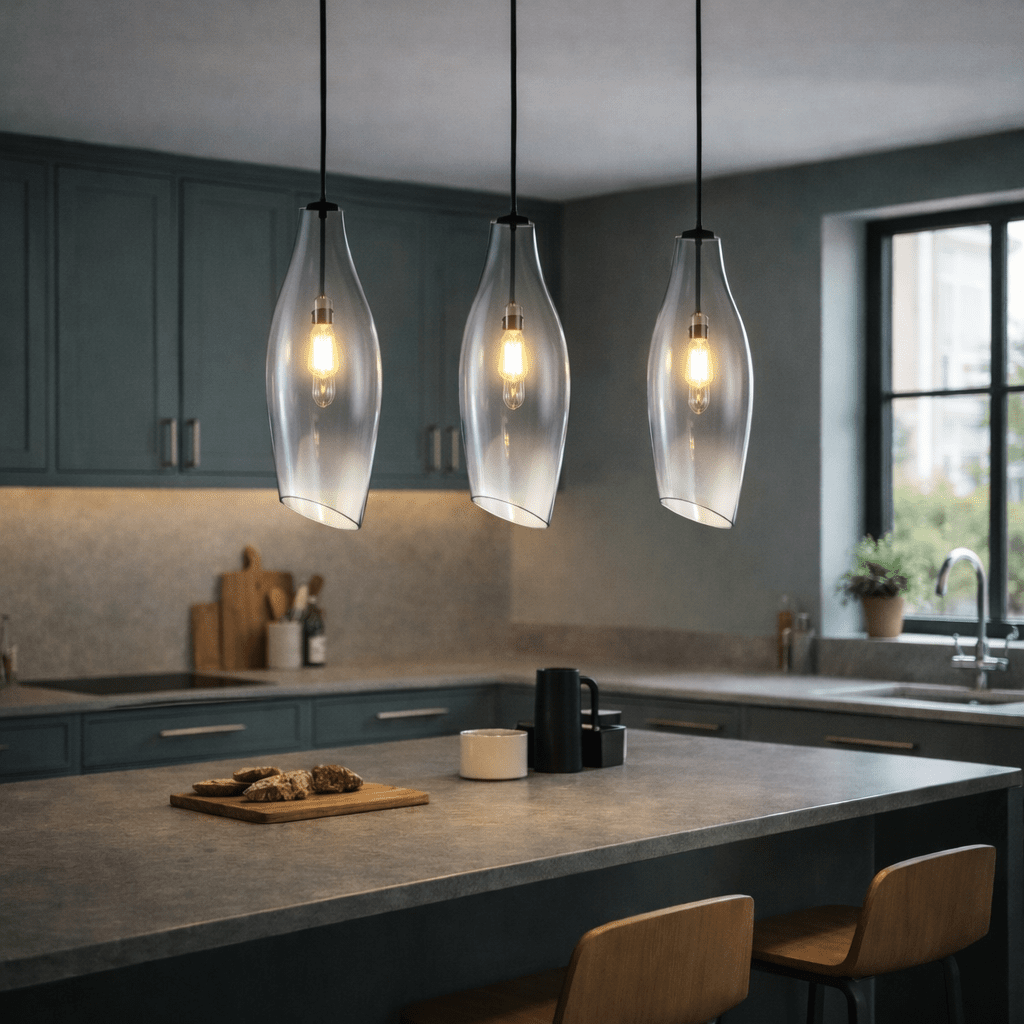 Satin Nickel Pendant with Smoke Colour Glass 570mm
