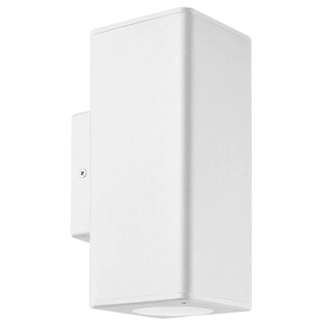 White rectangular outdoor wall light with a smooth finish, mounted on a flat surface.