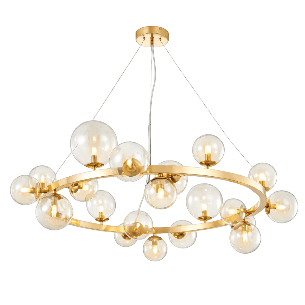Round Bubble Pendant French Gold with Cognac Glass