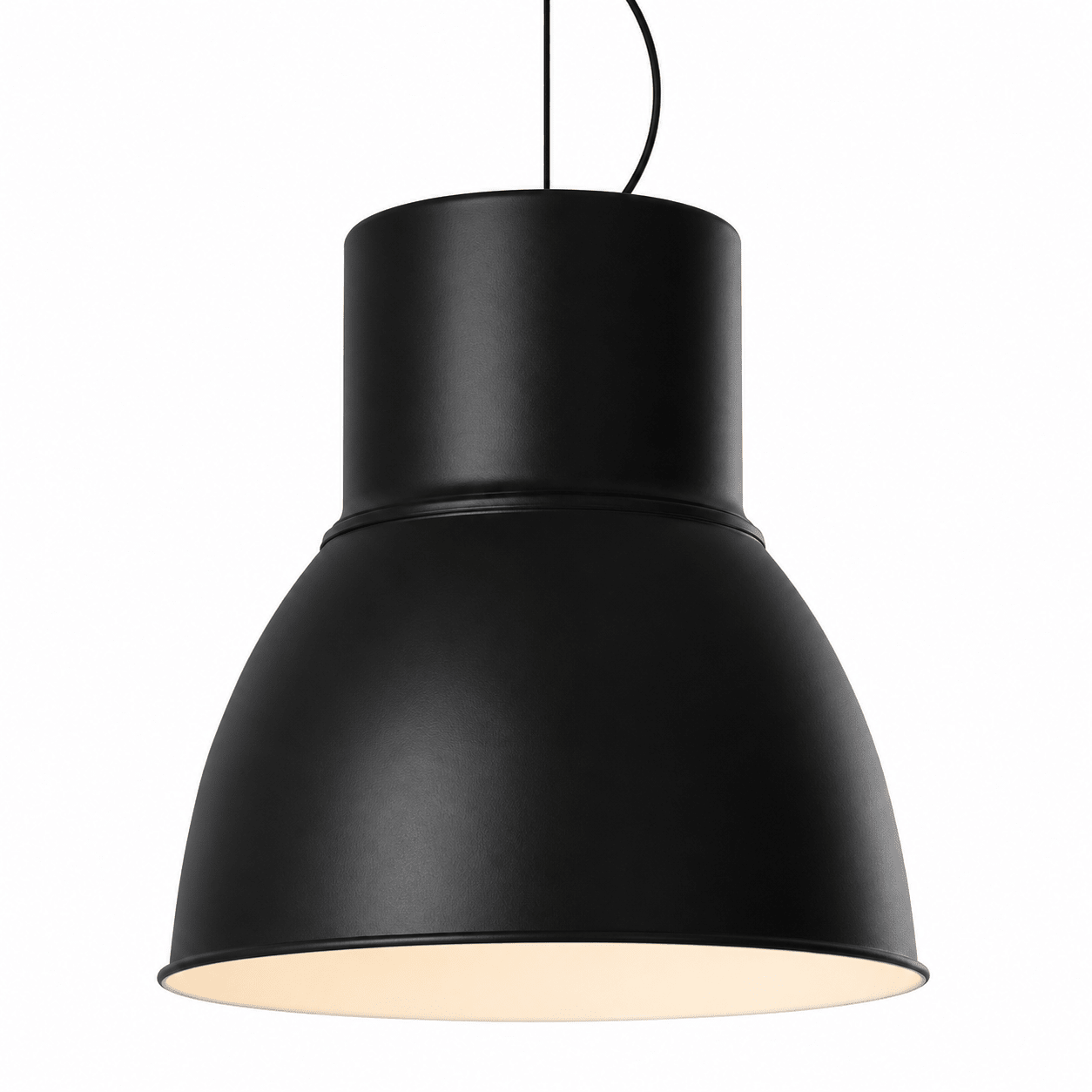 Black pendant light on a white background